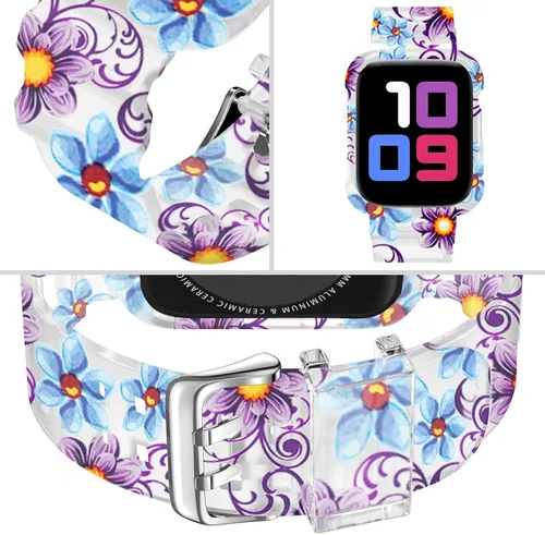 Vista 128 de DABAOZA - Correa transparente compatible con Apple Watch con estuche protector, correa deportiva de TPU con brillo para mujeres y hombres