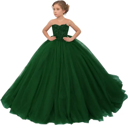 Vista 7 de Precioso vestido de niña de flores de tul para niños de boda con cuentas princesa sin mangas vestidos de baile