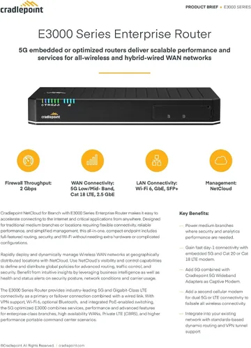 Vista 3 de Router E3000 con WiFi (módem 5G) con plan NetCloud Enterprise Branch Essentials de 1 año