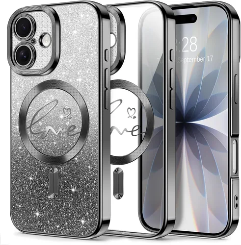 Vista 20 de Hython Funda para iPhone Air con purpurina, compatible con MagSafe Love Heart fundas magnéticas transparentes para teléfono para mujeres y niñas