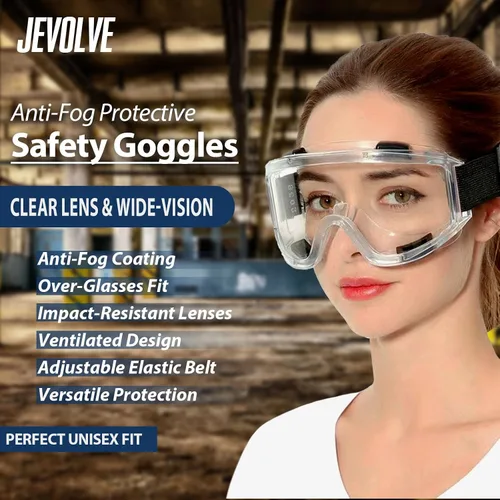 Vista 2 de Gafas de seguridad protectoras antivaho con lente transparente Visión amplia con diadema elástica ajustable perfecta para senderismo, surf, gafas