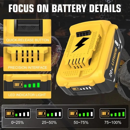 Vista 3 de Paquete de 2 baterías de repuesto DCB206 de 10.0Ah para Dewalt 20V Max compatible con Dewalt 20V batería DCB206-2 DCB203 DCB201 DCB204 DCD985B