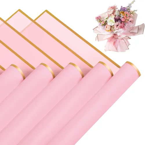 Vista 7 de Jocomoni 20 hojas de papel de regalo de flores, ramo floral impermeable, papel de regalo de flores frescas con borde negro, suministros