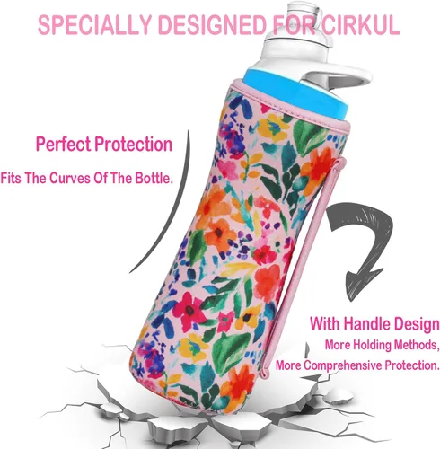 Vista 4 de Funda estampada de 22 onzas compatible con botellas de agua Cirkul para botellas de plástico y acero inoxidable, neopreno de 22 onzas, material que