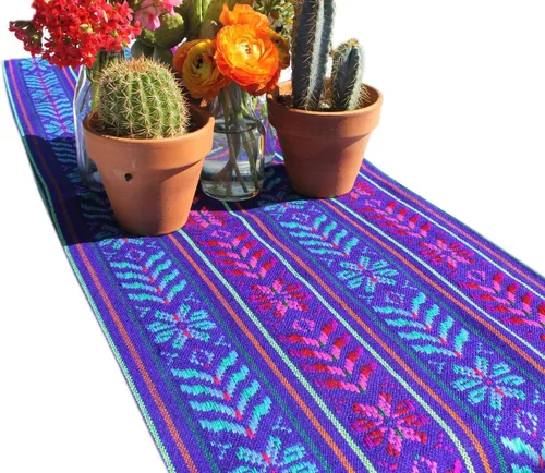 Vista 7 de Del Mex Bufanda de camino de mesa mexicana tejida estilo Rebozo (negro)