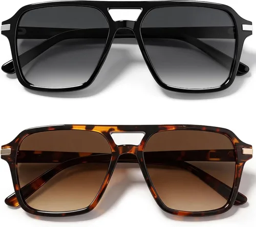 Vista 12 de VISOONE Black Retro Square Aviator Sunglasses Women Men