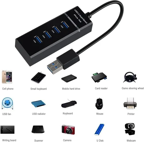 Vista 6 de Hub USB 3.0 Divisor de puerto USB, concentrador de datos USB de alta velocidad de 4 puertos con indicador LED para laptop, PC, computadora, disco