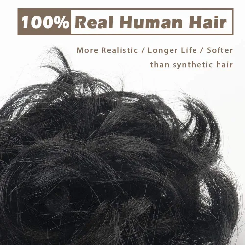 Vista 2 de Barsdar - Moño de cabello 100 % humano, Moño desordenado, Extensiones de cola de caballo, Moño de cabello rizado, Pieza de cabello