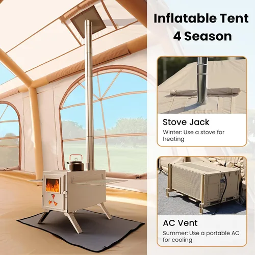 Vista 5 de Inflatable Tents for Camping, Blow Up Tent with Hand Pump, Easy Setup Inflatable Hot Tent with Stove Jack, Waterproof Oxford Air Glamping Tents for
