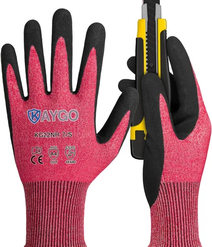 Vista 22 de KAYGO - Guantes de nitrilo resistentes a cortes para tareas de agarre aceitoso y húmedo ANSI A3, HPPE/Forro de fibra de vidrio, agarre