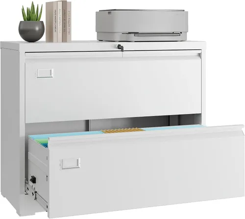 Vista 9 de DEVAISE Archivador de metal de 3 cajones, archivador lateral ancho con cerradura para organización de oficina en casa, archivos colgantes