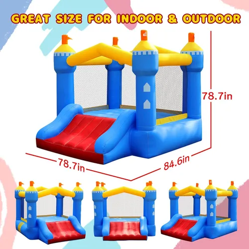 Vista 3 de Casa inflable para niños: casa inflable con tobogán para interiores y exteriores, fiesta de cumpleaños en el patio trasero, pequeño castillo animoso