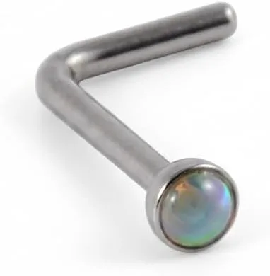 Vista 21 de Piercing para la nariz, calibre 22, relleno de oro de 14 quilates, simple en forma de L con ópalo blanco, pin de nariz de oro único, joyería Negro-L