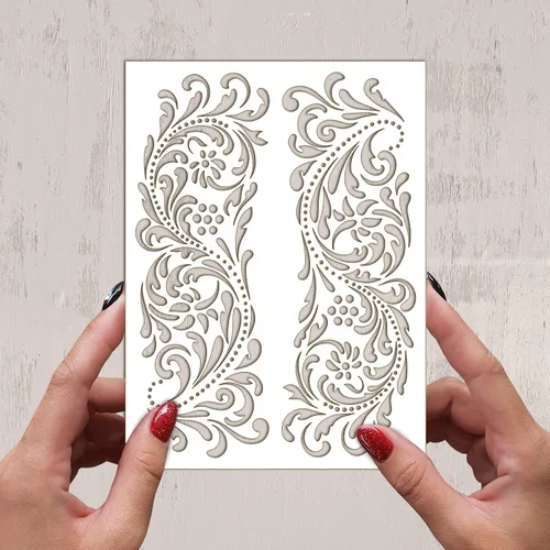Vista 2 de Plantilla decorativa FLONZ para decoración de flores barrocas grandes (6 x 8 pulgadas) para pintura de pared, álbumes de recortes y decoración