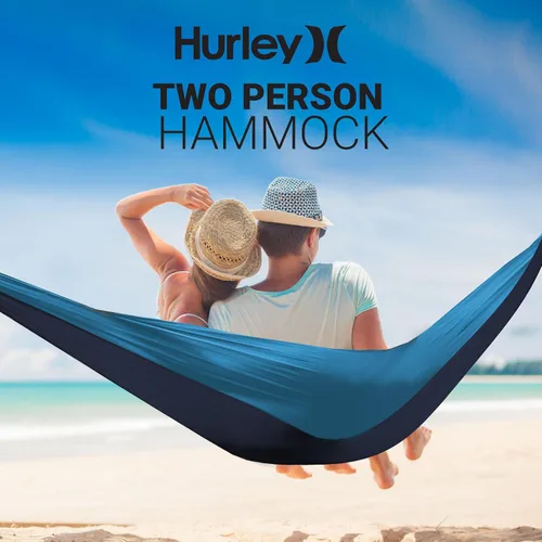 Vista 4 de Hurley Hamaca de camping Duo – Hamaca portátil para 2 personas para camping, hamaca resistente, tela de nailon de paracaídas – Accesorios de camping