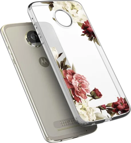 Vista 3 de Funda transparente de TPU para Moto Z2 Play / Z2 Force, cubierta trasera con estampado floral, ultra transparente, delgado, protector con cubierta