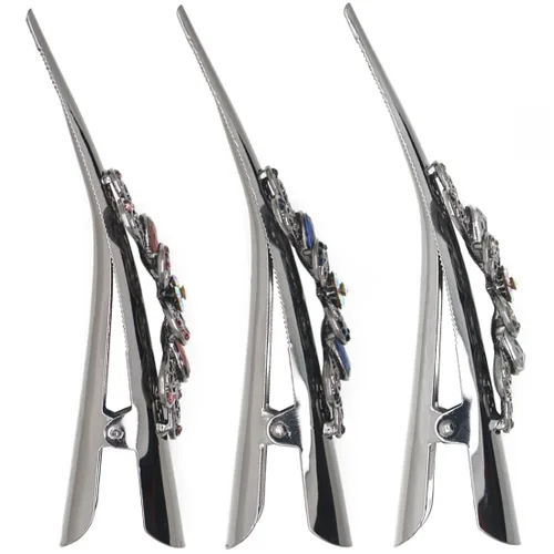 Vista 3 de Fashion & Lifestyle Juego de 3 pinzas de corte de cocodrilo grandes de aleación de metal para mujeres y niñas, horquillas de sujeción bastante