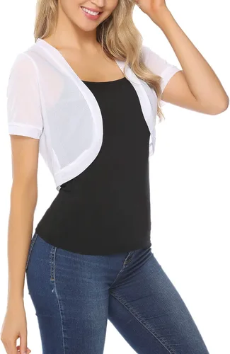 Vista 7 de Aiboria - Chaqueta de chifón para mujer, manga corta, parte delantera abierta, estilo bolero