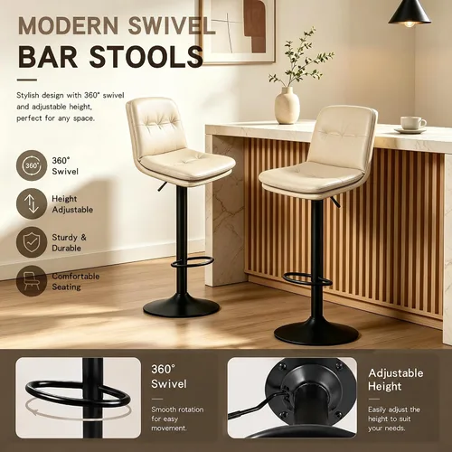 Vista 7 de Bar Stools Set of 2 Swivel Adjustable Bar Chairs Counter Height 360° Swivel Leather Bar Chairs with Padded Seat, Backrest & Footrest for Kitchen