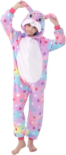 Vista 3 de WOYASIM Disfraz de franela para niños, disfraz de Halloween, Pascua, animales, cosplay para niñas y niños, una pieza