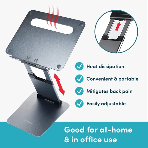 Vista 6 de Lifelong Soporte ergonómico ajustable para laptop para escritorio, altura de hasta 20 pulgadas, soporte elevador portátil para computadora portátil