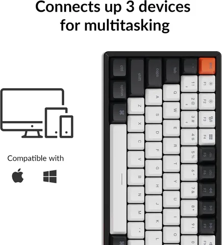 Vista 3 de Keychron K2 - Teclado mecánico con cable Bluetooth inalámbrico con cable USB y interruptor marrón Gateron G Pro teclas de doble disparo
