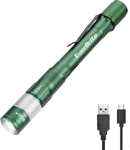 Vista 13 de EverBrite Mini Luz de Lápiz, linterna de bolsillo recargable con cable USB C, 4 modos de luz, linterna pequeña de 300 lúmenes con clip para Azul