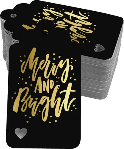 Vista 35 de Etiquetas colgantes con texto en inglés "Merry and Bright" (50 unidades)
