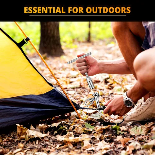 Vista 6 de Hiboom 4 anclajes de tierra con mango en T, llave hexagonal para cama elástica, kit de tornillos de anclaje de tierra, accesorios inflables