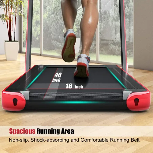 Vista 3 de GYMAX Caminadora Compacta, Caminadora Plegable de Doble Pantalla de 2.25HP para el Hogar con Control Remoto/Aplicación Inteligente, Caminadora