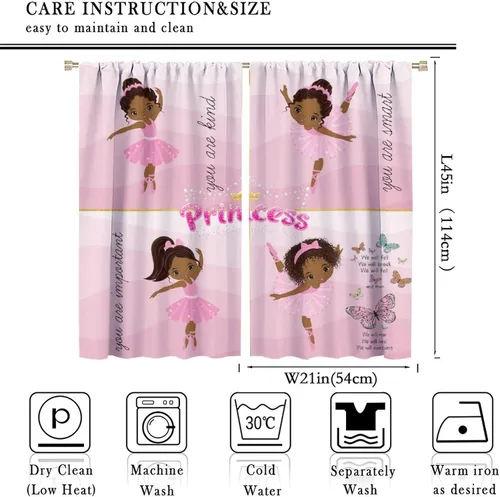 Vista 2 de YCness Cortinas afroamericanas para niños, tratamientos de ventana de niña negra afro para dormitorio, lindas cortinas de bailarina bailarina rosa