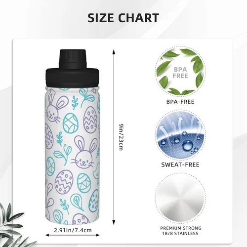 Vista 4 de Hervidor de agua aislado de acero inoxidable con conejo y pollo Botella de agua divertida con estampado Ideal para deportes y viajes