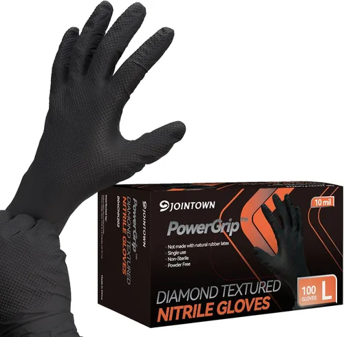 Vista 14 de Jointown Guantes Básicos de Nitrilo de Servicio Pesado, Guantes de Mecánico de Nitrilo Desechables de 8 Mil, con Textura de Diamante Elevada, Caja