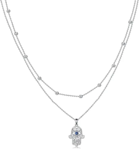 Vista 9 de MONGAS Árbol de la vida/cruz infinita/cerradura y llave/loto/hamsa/caballo/fresa/ópalo/látar/libélula/corazón/violín collar en capas de plata