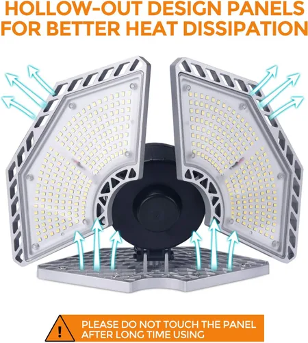 Vista 4 de KERNOWO Luces LED de garaje, 140 W, 18500 lúmenes, iluminación de garaje, luz diurna de 6000 K con lámpara de techo de tres paneles deformables