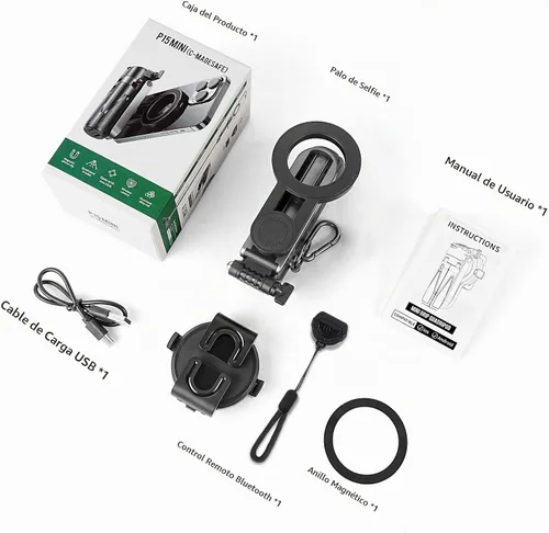 Vista 9 de WOVTE Palo selfie magnético 4 en 1, trípode MagSafe de bolsillo portátil para iPhone con control remoto desmontable, rotación de 360° para iPhone