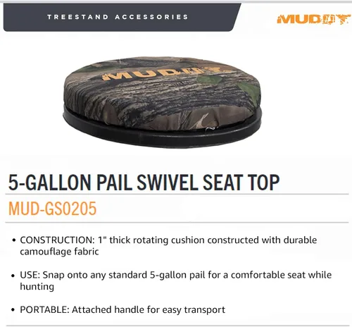 Vista 3 de Muddy Asiento giratorio de 360 grados con cubeta de 5 galones, camuflaje duradero, ligero, portátil, cómodo durante todo el día, para caza, cojín