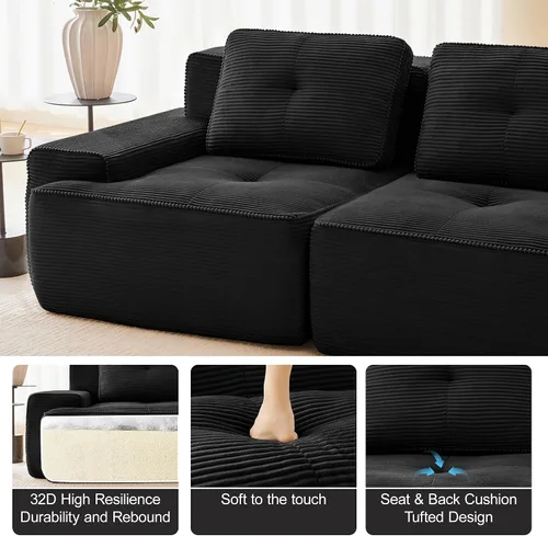 Vista 4 de Sofás modulares convertibles de 82 pulgadas, sofás en forma de L de asiento profundo para sala de estar, sofá moderno de 2 plazas con 1 otomana
