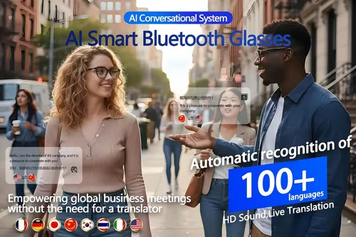 Vista 5 de Lentes inteligentes AI con gafas de seguridad Bluetooth para el trabajo cara a cara, lentes de traducción inalámbrica AI y traducción de llamadas