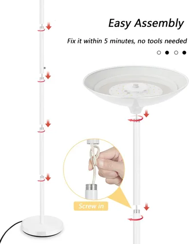 Vista 6 de BoostArea Torchiere - Lámpara de pie LED súper brillante de 30 W, lámpara de poste regulable de 3000 K con interruptor giratorio, lámpara de pie