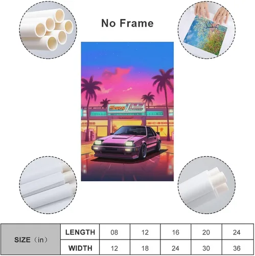 Vista 2 de Ae86 - Póster de neón Synthwave Retro JDM para automóvil, póster e impresiones de arte de pared, pintura colgante para dormitorio, aula, dormitorio