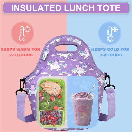 Vista 2 de VASCHY Lonchera para niños, bolsa de almuerzo ligera de neopreno para niños pequeños y niñas a la escuela, guardería, jardín de infantes, unicornio