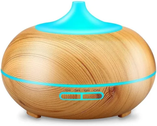 Vista 8 de Difusor de aceite esencial aromático, 16.9 fl oz de grano de madera, humidificador ultrasónico silencioso de niebla fría con luces LED de color que