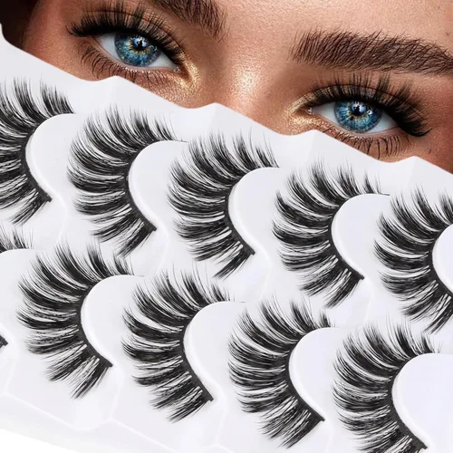 Vista 35 de Veleasha Pestañas postizas de manga puntiagudas, 100% hechas a mano, aspecto natural, pestañas postizas ligeras con banda transparente suave