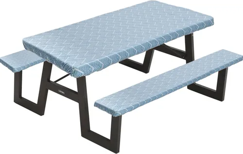 Vista 6 de Funda de mesa de picnic ajustable con fundas para banco, 3 piezas, impermeable, para campamento, pícnic, con borde elástico