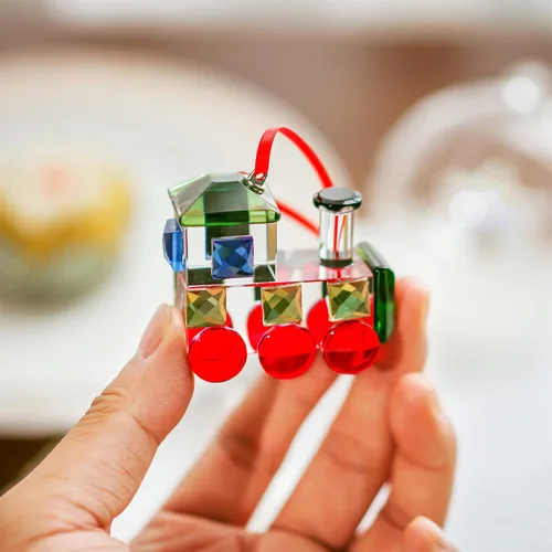 Vista 3 de H&D HYALINE & DORA Decoración de Cristal de Navidad Ornamento Colgante, Ornamento de Tren de Cristal Decoración para Árbol de Navidad, Decoración