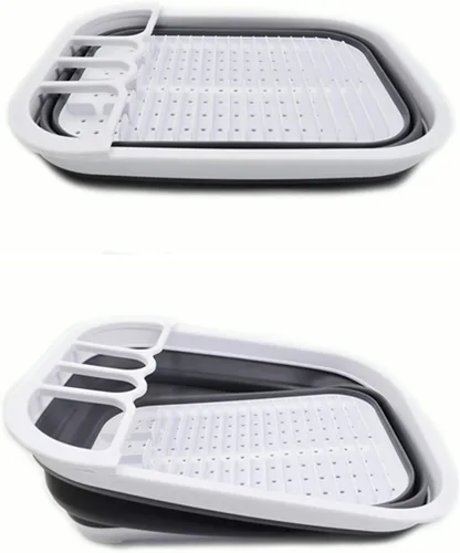Vista 3 de SAMMART Escurridor de platos plegable de 3.17 galones con bandeja, juego de escurridor plegable, organizador de vajilla portátil, bandeja