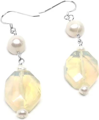 Vista 3 de Lab-Grown Lemon Quartz Cultured Freshwater Pearl Sterling Silver Earrings