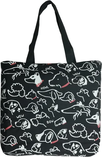 Vista 7 de Bonita bolsa de mano para mujer con cremallera, divertido bolso con gatos, perros, bolso grande de lona para el hombro