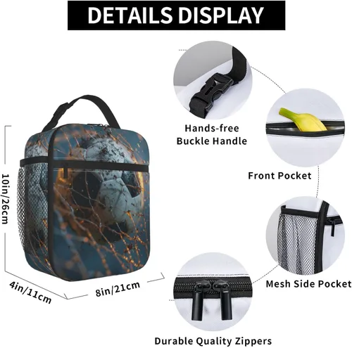 Vista 2 de Lonchera térmica para niños y niñas, bolsa de almuerzo de fútbol para el trabajo, picnic, escuela, viajes, senderismo, playa o pesca, fiambrera